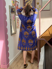 Long Velvet Embroidered Coat – Purple- Gold