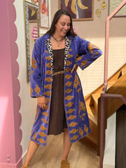 Long Velvet Embroidered Coat – Purple- Gold