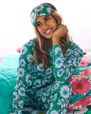 Tumbling Flowers Green Silk Eye Mask – One Size