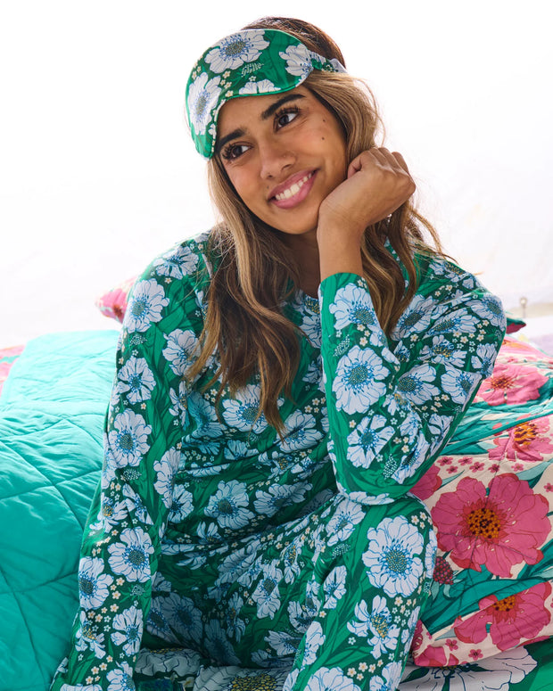 Tumbling Flowers Green Silk Eye Mask – One Size
