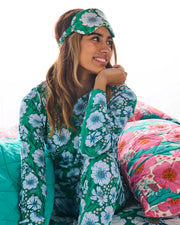 Tumbling Flowers Green Silk Eye Mask – One Size