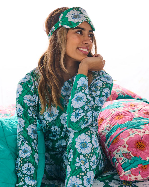 Tumbling Flowers Green Silk Eye Mask – One Size
