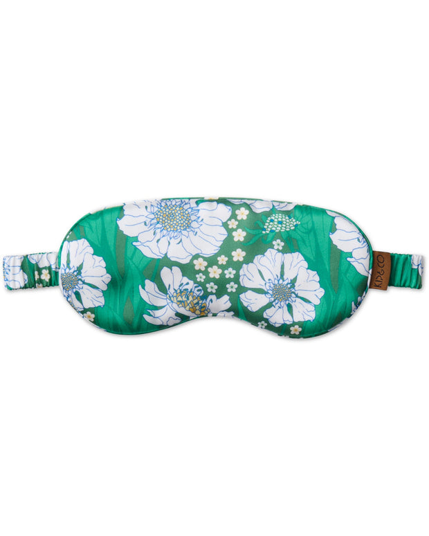 Tumbling Flowers Green Silk Eye Mask – One Size