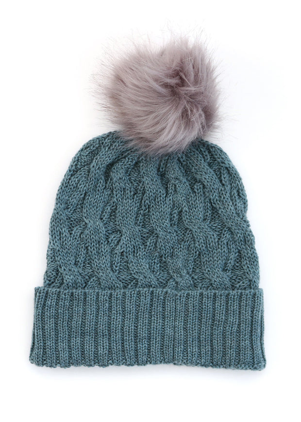 Mable Aran Cable Beanie, Duck Egg