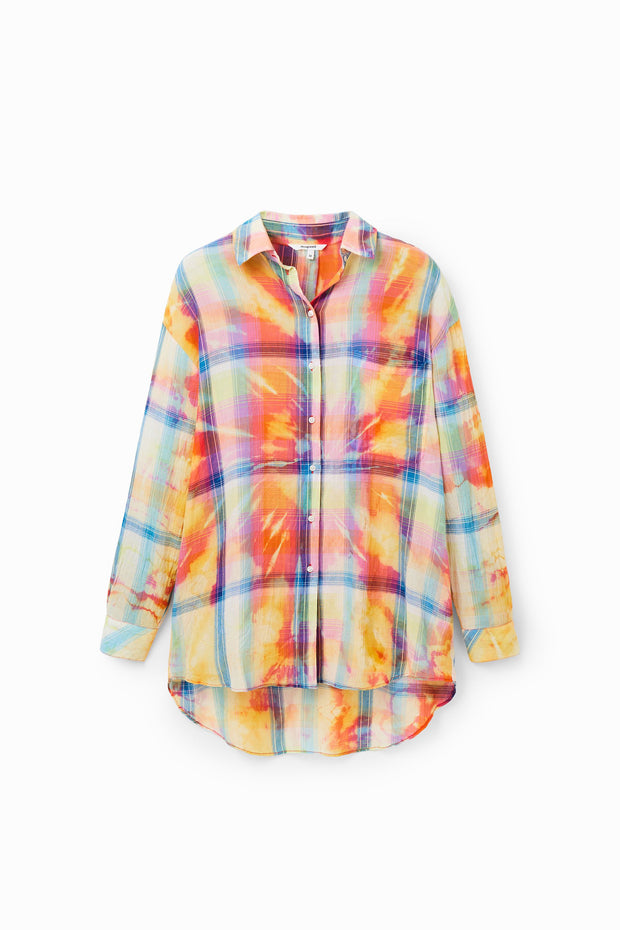 Oversize Tie- Dye Plaid Shirt