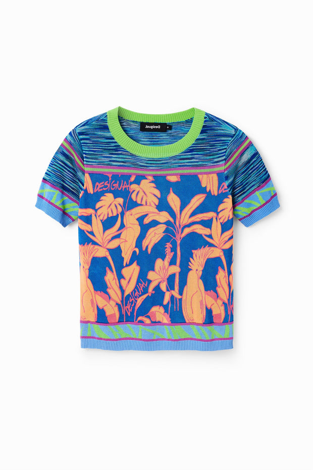 Tropical Bird Design Knit T- Shirt