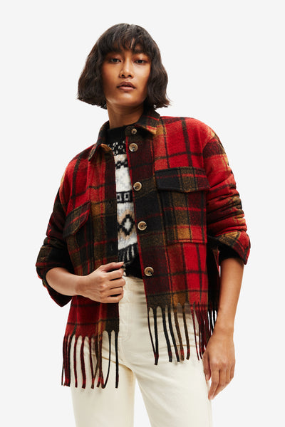 Plaid Jacket with Fringing