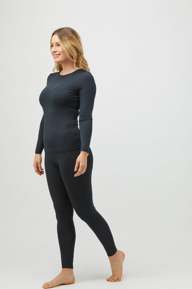 Round Neck Long Sleeve Fitted Top - Forest