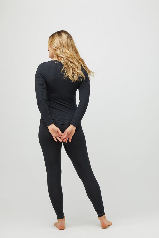 Round Neck Long Sleeve Fitted Top - Graphite Marle