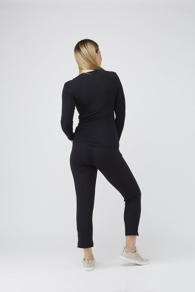 Long Sleeve Scoop Top - Black
