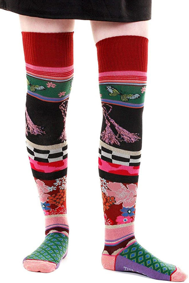 Over Knee Socks - Green and Red Multi-colour