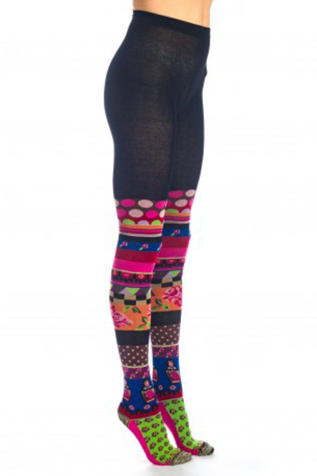 Tights - Pink and Green Multi-colour