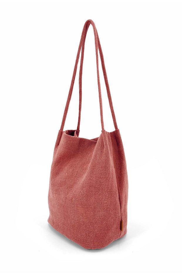 Natural Long Handle Bag - Red